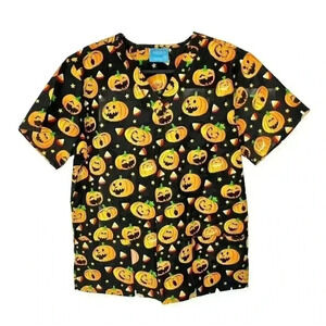 The Scrub Co Sz Large Halloween Scrub Top Pumpkin Jack-o-lantern Candy Corn Star
